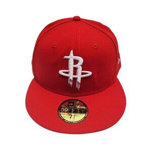 Houston Rockets Red New Era 59FIFTY Fitted Cap Size 7 3/4 NBA Logo Hat Authentic